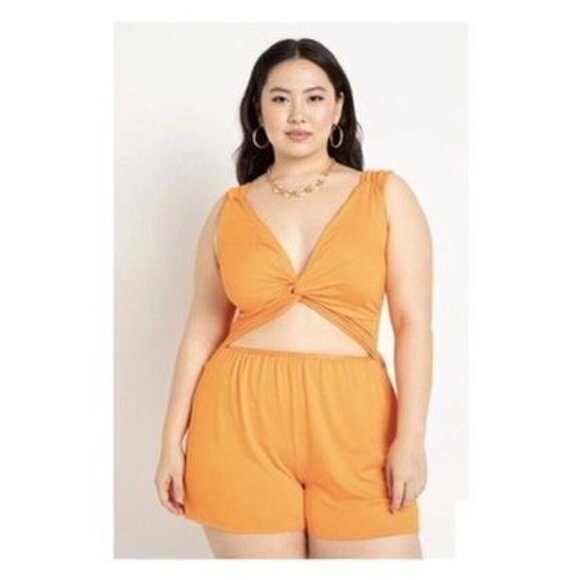 Eloquii women's 16 orange one piece‎ swimsuit romper twist front modest shorts - Picture 1 of 9